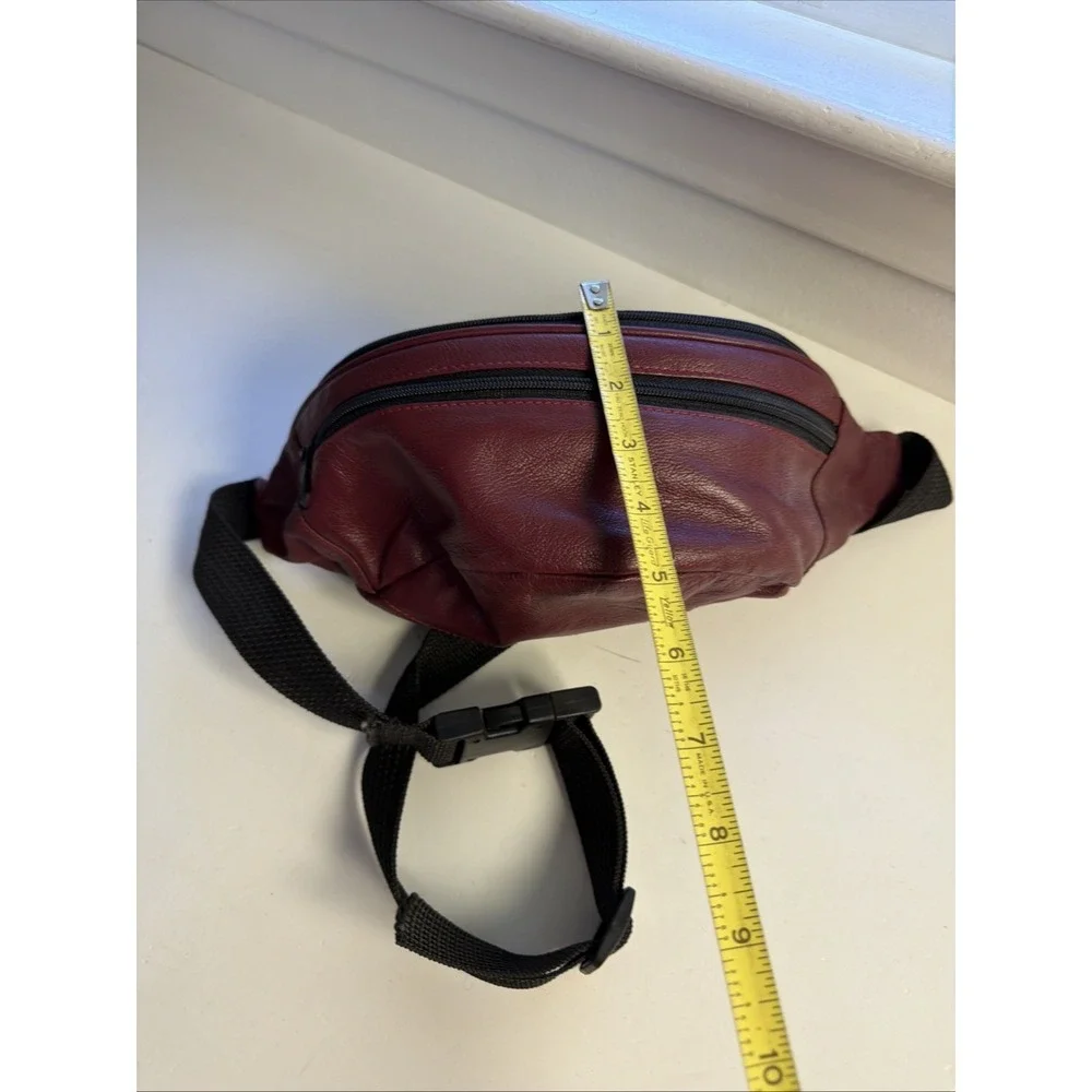 Vintage‎ 80s-90s Genuine Leather Fanny Pack Buxton Bike Bag Dark Red 4x4x13